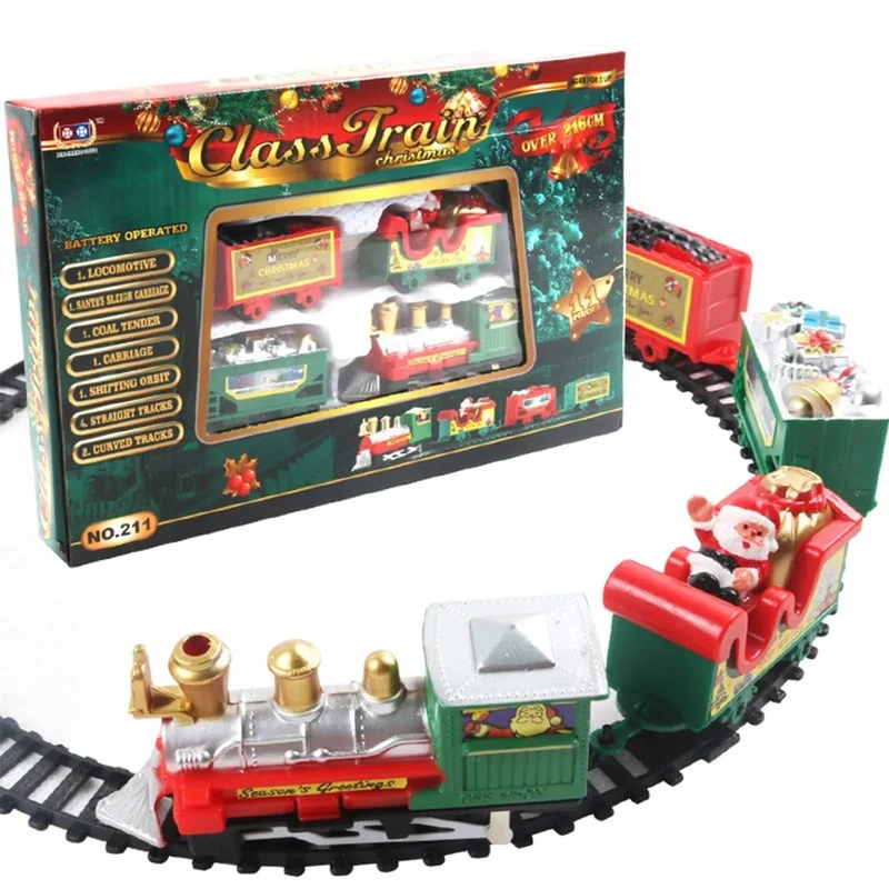 Weihnachtsrealistisches elektrisches Eisenbahnset, einfach zusammenzubauen und sicher für Kinder, Geschenk und Party, Weihnachtsbaumdekoration für zu Hause