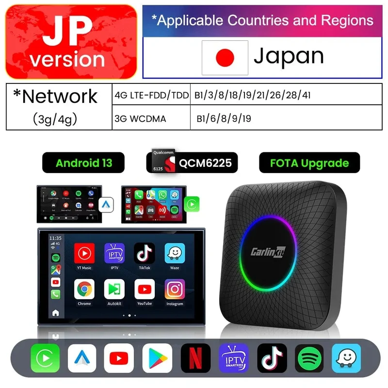 Carlinkit Android 13 TV-Box LED 8 + 128 GB CarPlay Wireless Android Auto Wireless Adapter Unterstützung Youtube Netfilx IPTV Spotify GPS