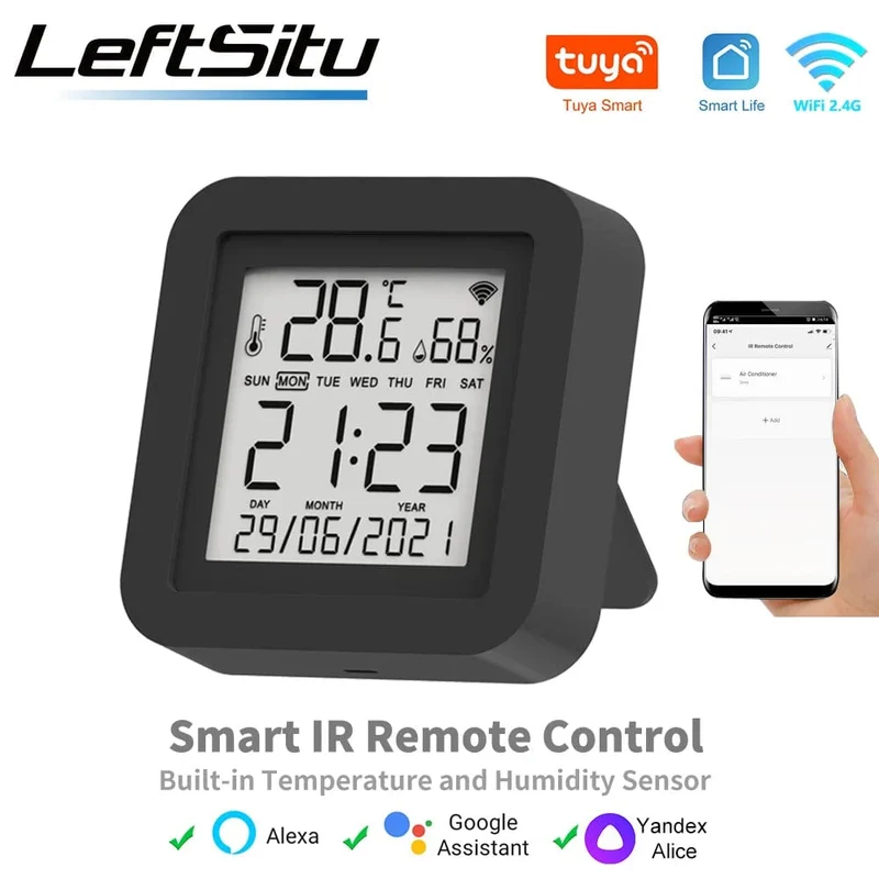 Tuya Smart Universal-IR-Fernbedienung mit Temperatur-Feuchtigkeitssensor für Klimaanlage TV AC Funktioniert mit Alexa, Google Home Yandex