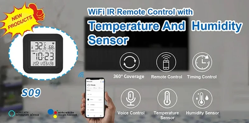 Tuya Smart Universal-IR-Fernbedienung mit Temperatur-Feuchtigkeitssensor für Klimaanlage TV AC Funktioniert mit Alexa, Google Home Yandex