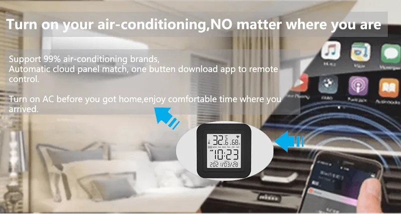 Tuya Smart Universal-IR-Fernbedienung mit Temperatur-Feuchtigkeitssensor für Klimaanlage TV AC Funktioniert mit Alexa, Google Home Yandex
