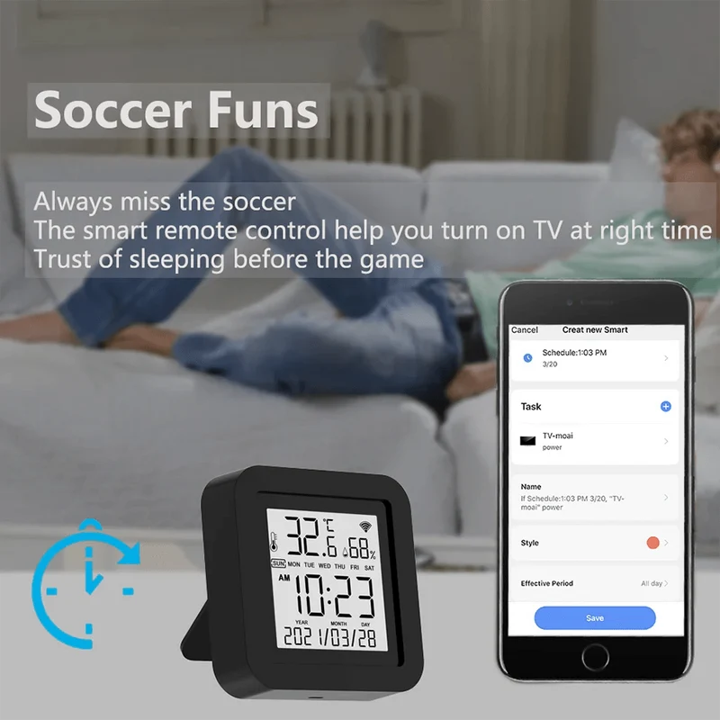 Tuya Smart Universal-IR-Fernbedienung mit Temperatur-Feuchtigkeitssensor für Klimaanlage TV AC Funktioniert mit Alexa, Google Home Yandex
