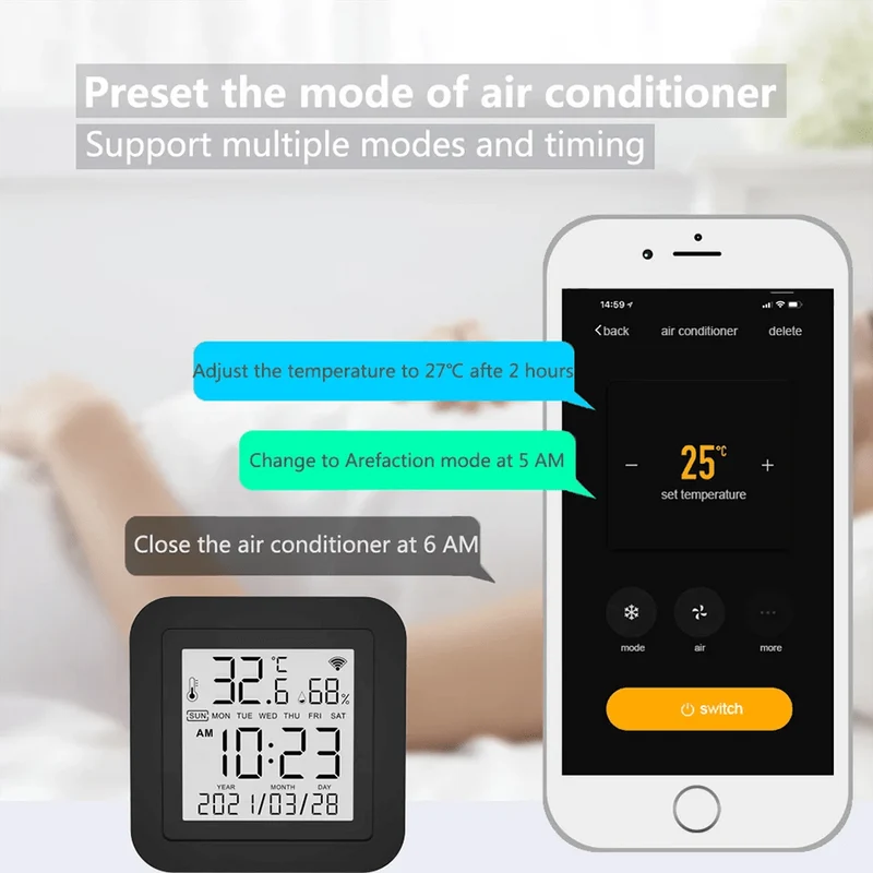 Tuya Smart Universal-IR-Fernbedienung mit Temperatur-Feuchtigkeitssensor für Klimaanlage TV AC Funktioniert mit Alexa, Google Home Yandex
