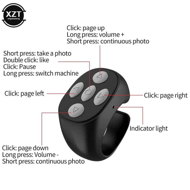 Drahtloser Bluetooth-Fingerspitzen-Selfie-Controller Tiktok Kurzvideo Page Flipping Browsing Device Handy-Fernbedienungsring
