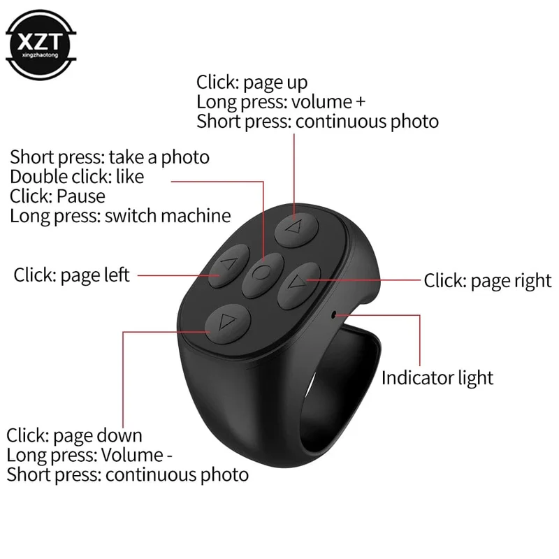 Drahtloser Bluetooth-Fingerspitzen-Selfie-Controller Tiktok Kurzvideo Page Flipping Browsing Device Handy-Fernbedienungsring