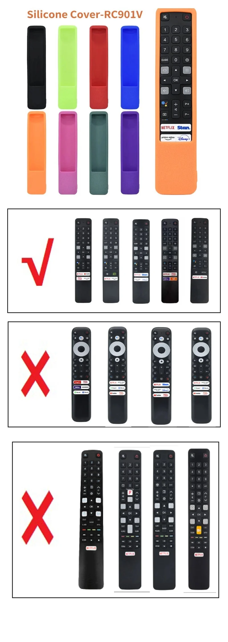Schützende Silikonhülle für die TCL TV-Fernbedienung RC901V FMRD/FMR1/FMR8, waschbar, stoßfest, hautfreundliche Fernbedienungsabdeckung