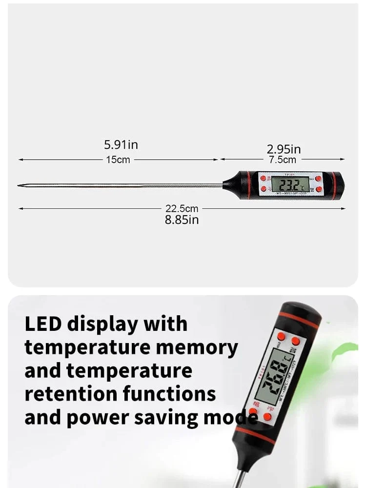 Digitales Küchenthermometer zum Backen von Lebensmitteln, elektronische Sonde, Digitalanzeige, Grillthermometer für Flüssigkeiten