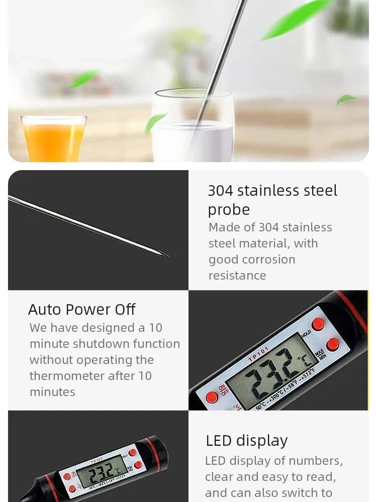 Digitales Küchenthermometer zum Backen von Lebensmitteln, elektronische Sonde, Digitalanzeige, Grillthermometer für Flüssigkeiten