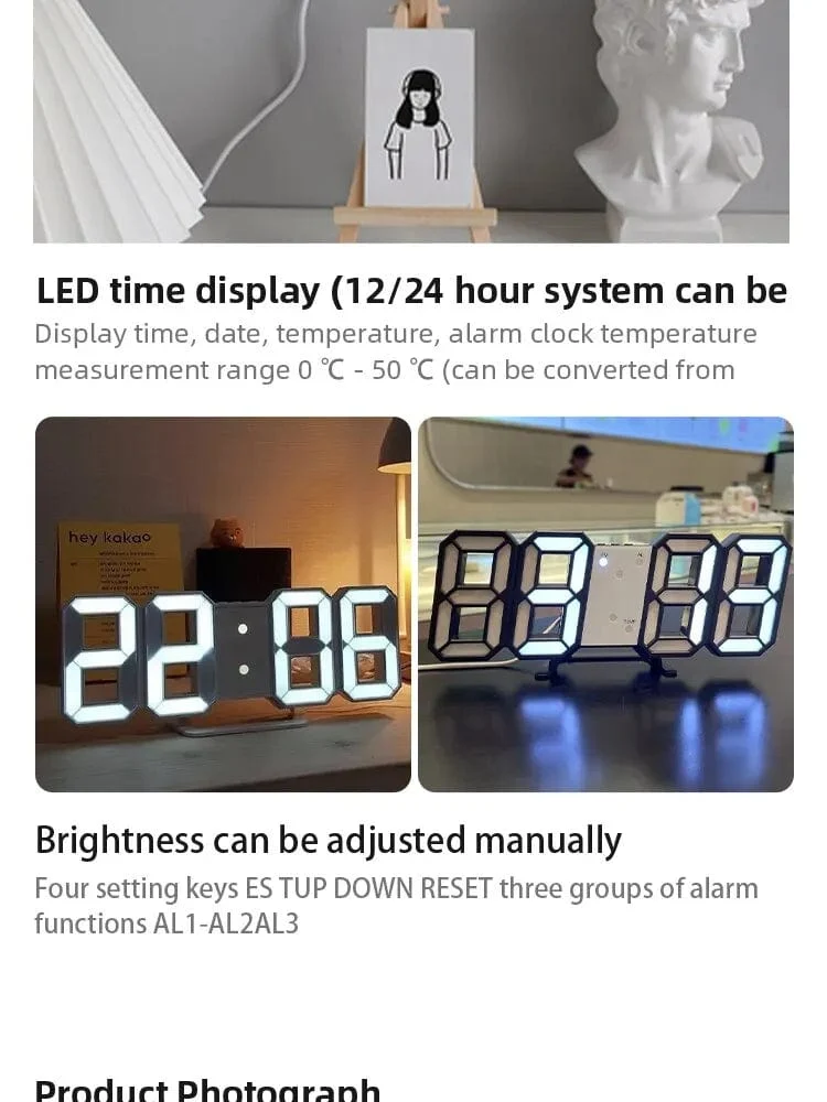 3D LED Digitaluhr Leuchtende Mode Wanduhr Multifunktionale kreative USB Plug In Elektronische Uhr Home Dekoration