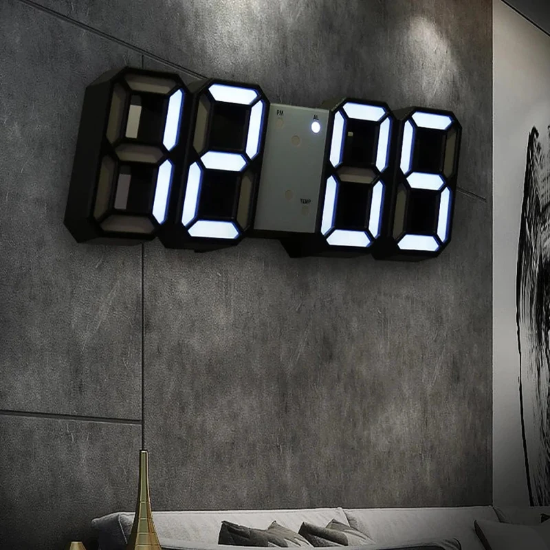 Wanduhr Digital Alarm Moderne Küche Elektronische Smart 3D USB Netzteil LED Zeit Datum Temperatur Display Desktop Schlafzimmer