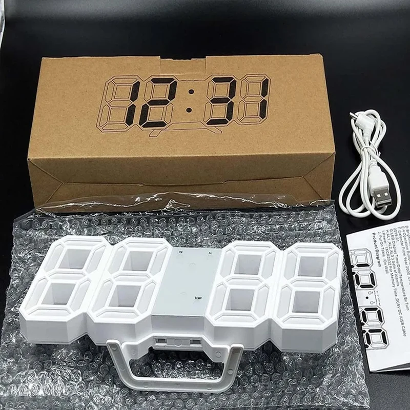 Wanduhr Digital Alarm Moderne Küche Elektronische Smart 3D USB Netzteil LED Zeit Datum Temperatur Display Desktop Schlafzimmer
