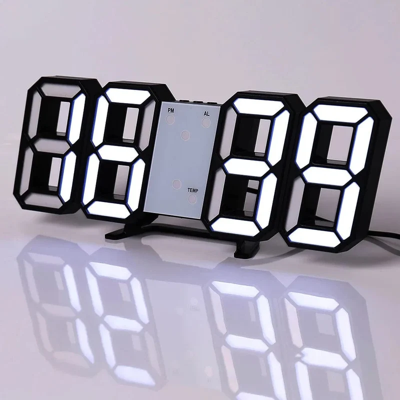 Wanduhr Digital Alarm Moderne Küche Elektronische Smart 3D USB Netzteil LED Zeit Datum Temperatur Display Desktop Schlafzimmer