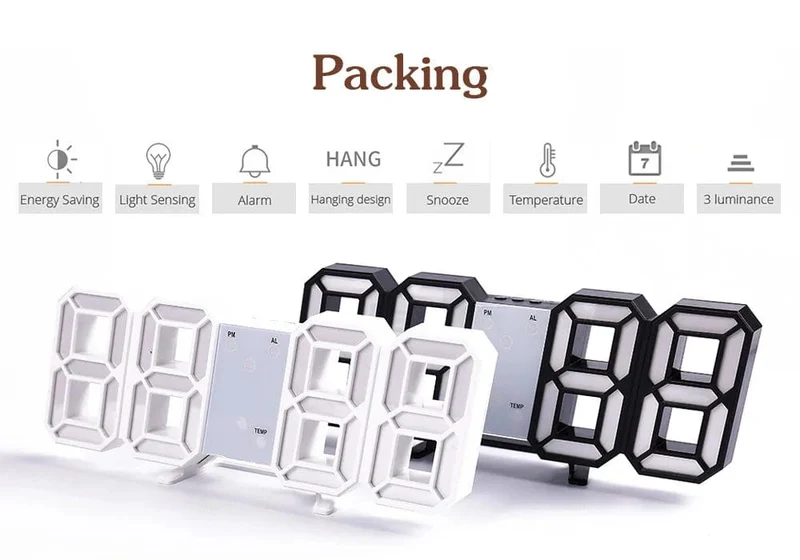 Wanduhr Digital Alarm Moderne Küche Elektronische Smart 3D USB Netzteil LED Zeit Datum Temperatur Display Desktop Schlafzimmer