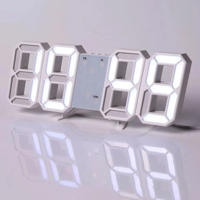 Wanduhr Digital Alarm Moderne Küche Elektronische Smart 3D USB Netzteil LED Zeit Datum Temperatur Display Desktop Schlafzimmer