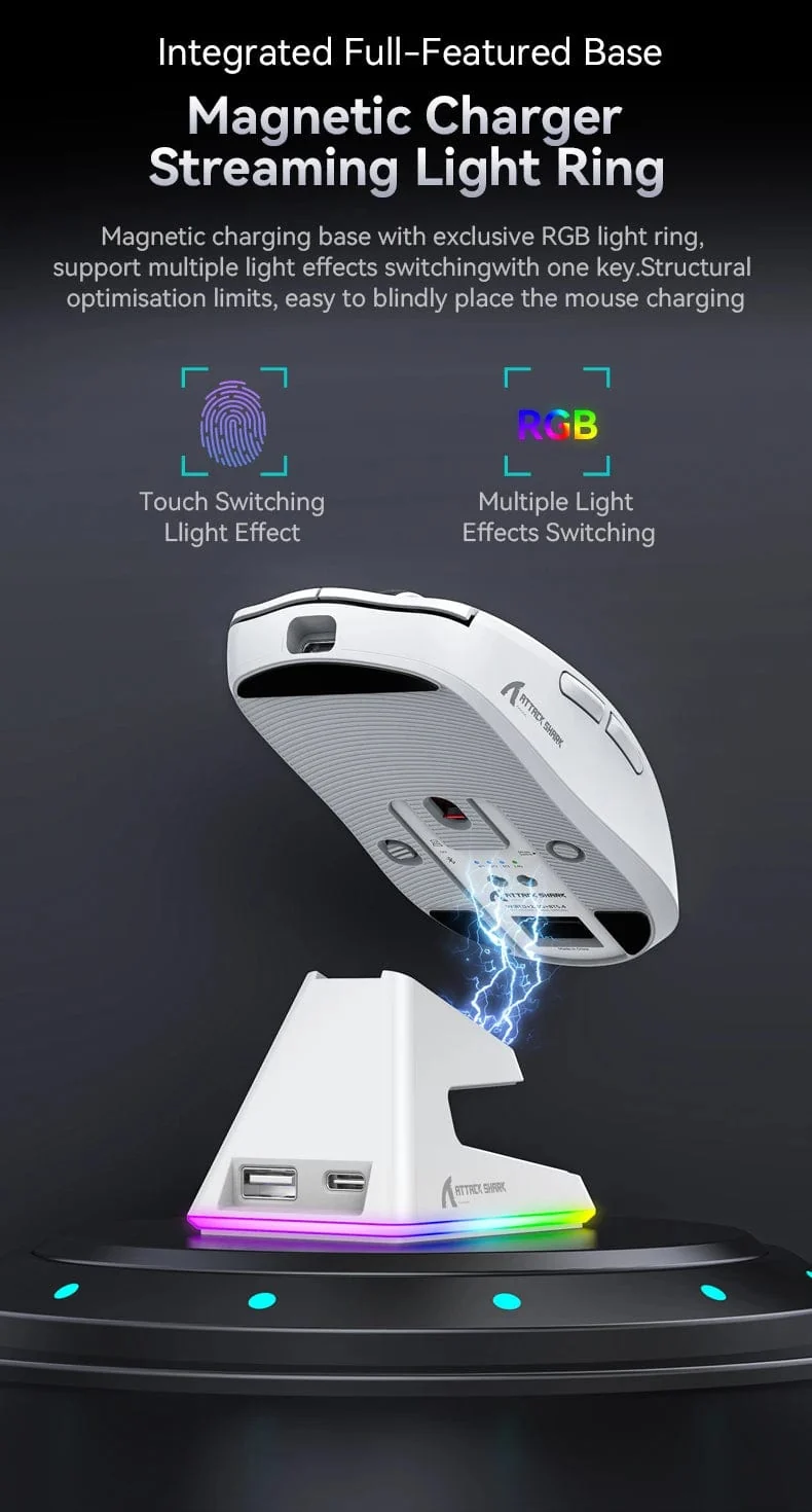 X6 PAW3395 Bluetooth-Maus, Tri-Mode-Verbindung, magnetische RGB-Touch-Ladestation, Makro-Gaming-Maus