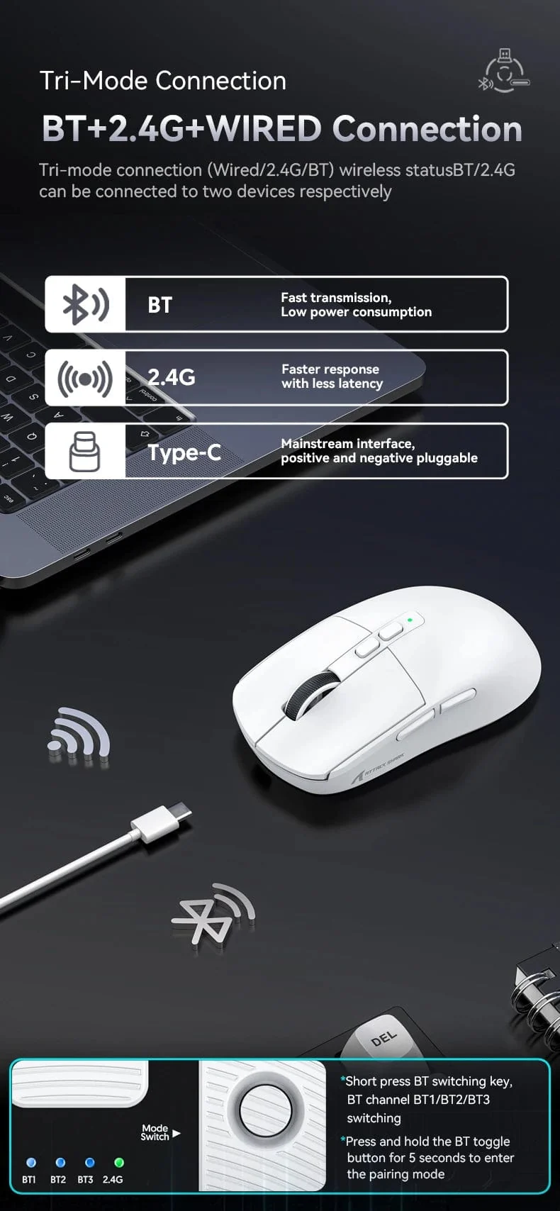 X6 PAW3395 Bluetooth-Maus, Tri-Mode-Verbindung, magnetische RGB-Touch-Ladestation, Makro-Gaming-Maus
