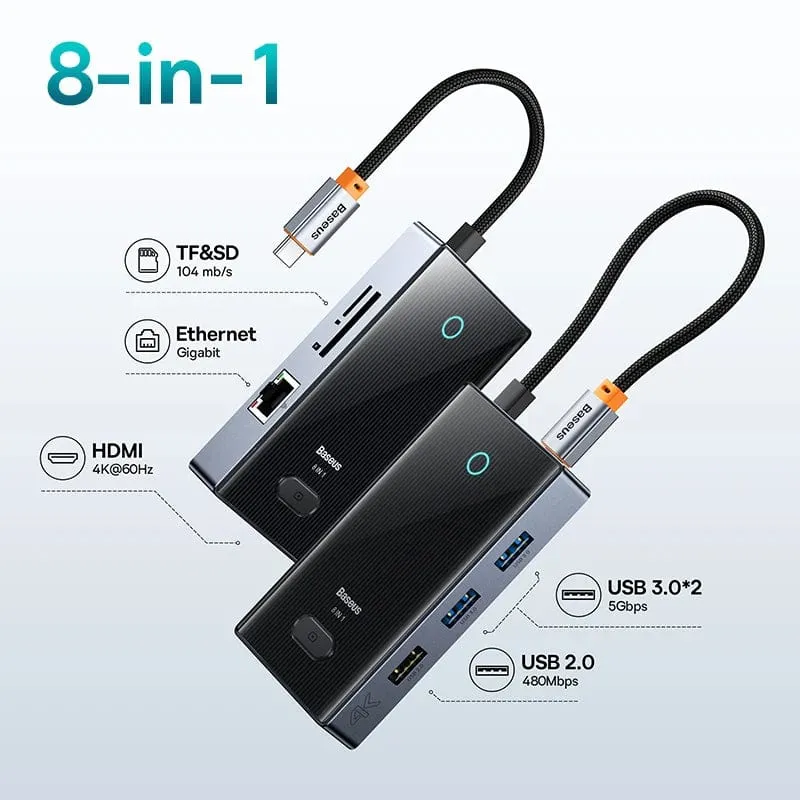 Baseus USB C HUB 4K 60Hz Typ C zu HDMI RJ45 PD 100W Adapter Für Macbook iPad Pro Air M2 M1 Sumsang PC Zubehör USB 3.0 HUB