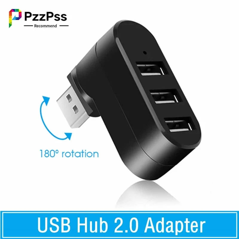 PzzPss USB Hub 2.0 Adapter Drehbarer Hochgeschwindigkeits-U-Disk-Reader-Splitter 3 Ports USB 2.0 für Computer PC Laptop Mac Mini Zubehör