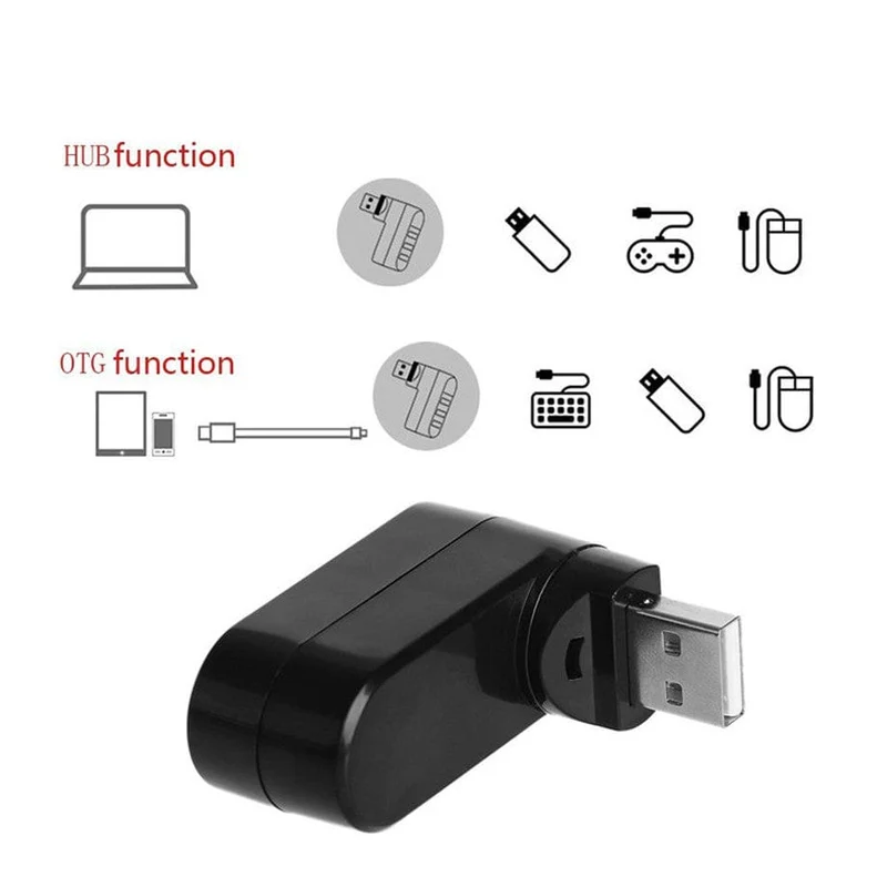 PzzPss USB Hub 2.0 Adapter Drehbarer Hochgeschwindigkeits-U-Disk-Reader-Splitter 3 Ports USB 2.0 für Computer PC Laptop Mac Mini Zubehör