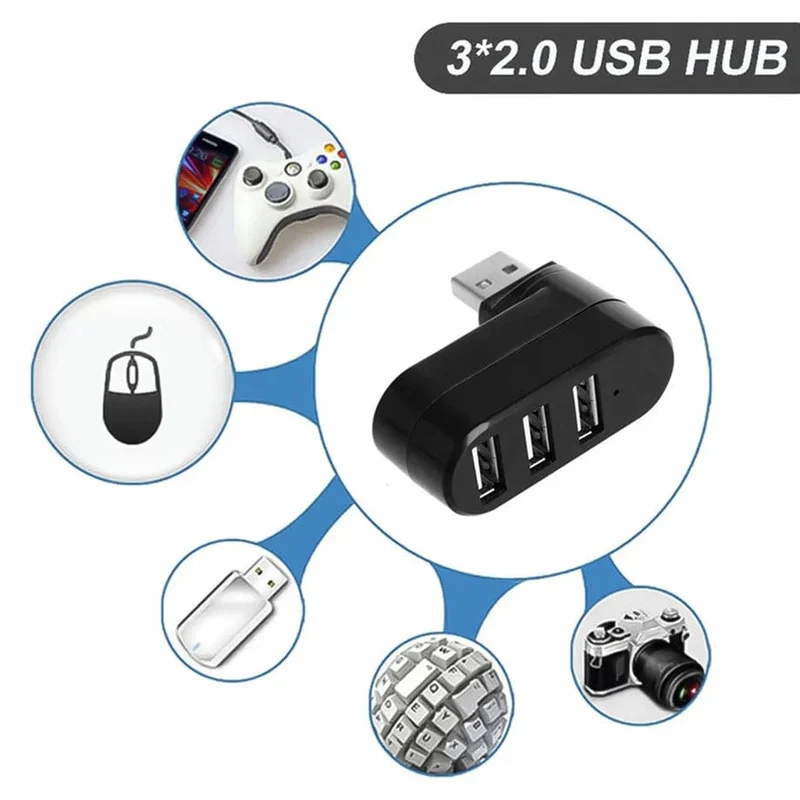PzzPss USB Hub 2.0 Adapter Drehbarer Hochgeschwindigkeits-U-Disk-Reader-Splitter 3 Ports USB 2.0 für Computer PC Laptop Mac Mini Zubehör