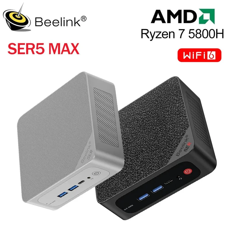 Beelink Ryzen 7 5800H SER5 Pro Max Mini-PC AMD DDR4 16 GB RAM 500 GB NVME SSD unterstützt WiFi6 4K HD Desktop-Computer mit drei Bildschirmen