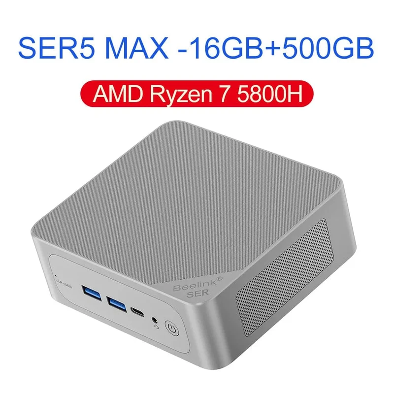 Beelink Ryzen 7 5800H SER5 Pro Max Mini-PC AMD DDR4 16 GB RAM 500 GB NVME SSD unterstützt WiFi6 4K HD Desktop-Computer mit drei Bildschirmen