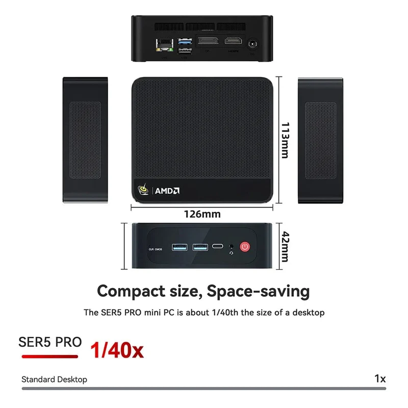 Beelink Ryzen 7 5800H SER5 Pro Max Mini-PC AMD DDR4 16 GB RAM 500 GB NVME SSD unterstützt WiFi6 4K HD Desktop-Computer mit drei Bildschirmen