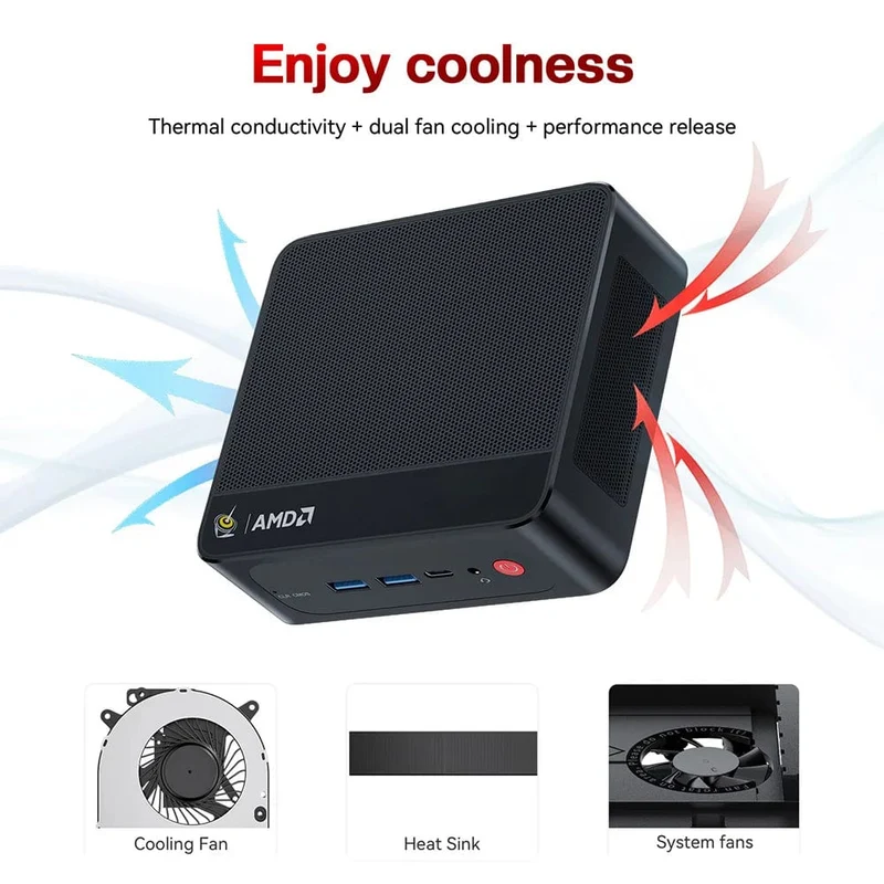 Beelink Ryzen 7 5800H SER5 Pro Max Mini-PC AMD DDR4 16 GB RAM 500 GB NVME SSD unterstützt WiFi6 4K HD Desktop-Computer mit drei Bildschirmen