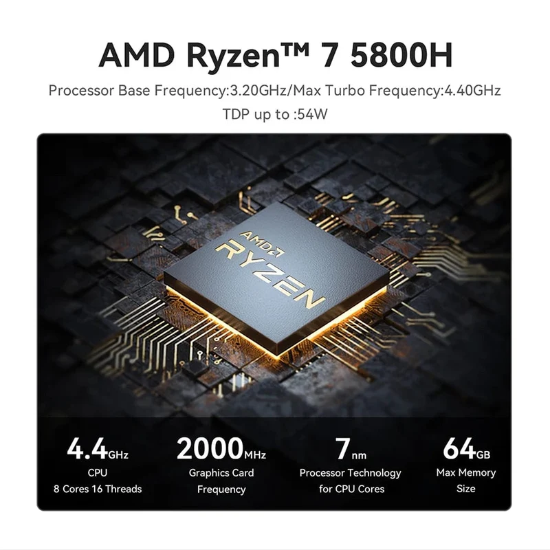 Beelink Ryzen 7 5800H SER5 Pro Max Mini-PC AMD DDR4 16 GB RAM 500 GB NVME SSD unterstützt WiFi6 4K HD Desktop-Computer mit drei Bildschirmen