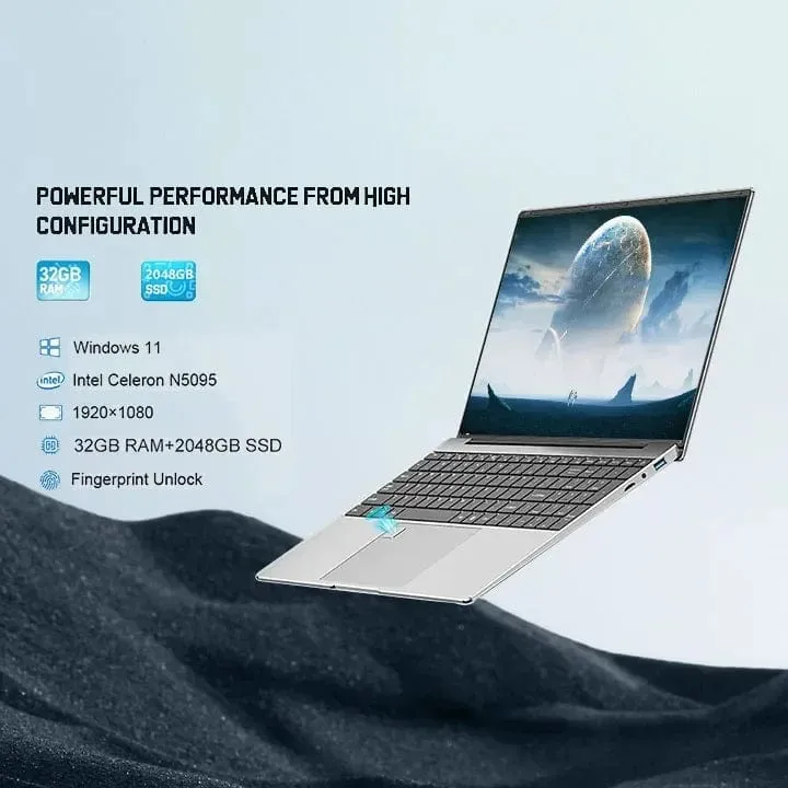 15.6" Laptop Intel Celeron N5095 Notebook Gamer 32GB RAM 2TB SSD Büro Arbeits-PC Computer Windows 11 1920*1080 Auflösung Laptop