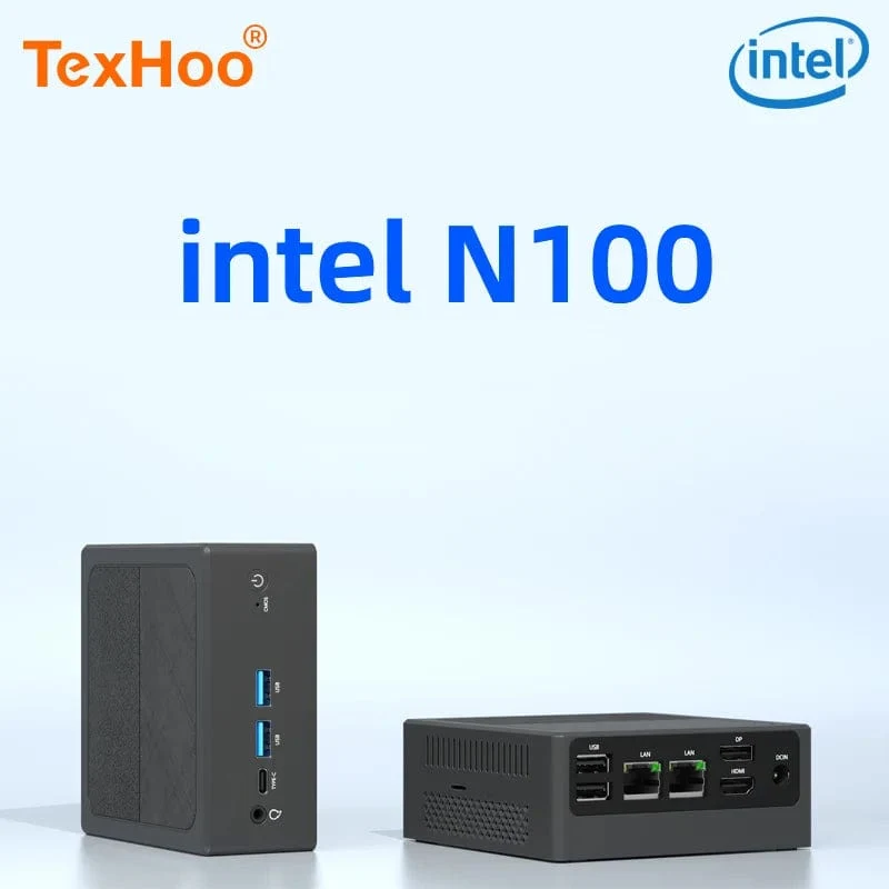 TexHoo MiniPC Intel N100 Dual Band WiFi5 BT4.0 8GB 16GB 256GB 512GB DDR4 HDMI DP Dual LAN Desktop-Gaming-Computer Mini-PC Gamer