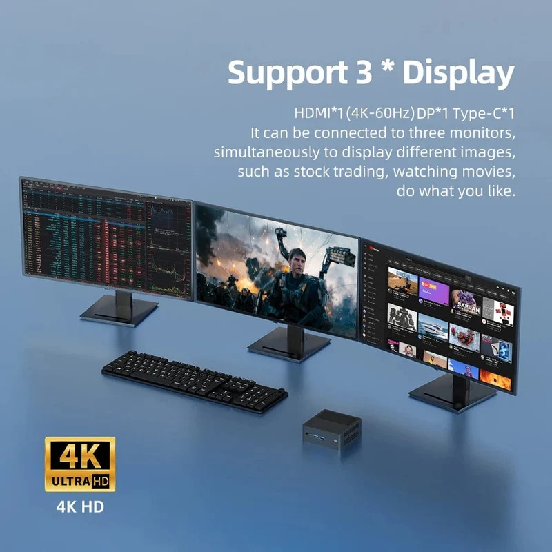 TexHoo MiniPC Intel N100 Dual Band WiFi5 BT4.0 8GB 16GB 256GB 512GB DDR4 HDMI DP Dual LAN Desktop-Gaming-Computer Mini-PC Gamer