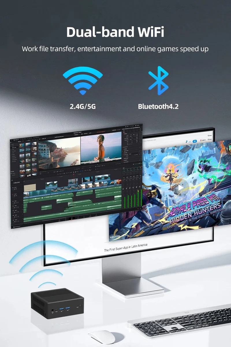 TexHoo MiniPC Intel N100 Dual Band WiFi5 BT4.0 8GB 16GB 256GB 512GB DDR4 HDMI DP Dual LAN Desktop-Gaming-Computer Mini-PC Gamer