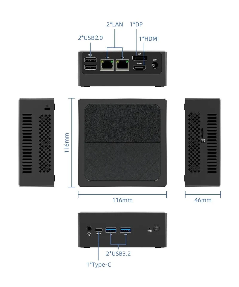 TexHoo MiniPC Intel N100 Dual Band WiFi5 BT4.0 8GB 16GB 256GB 512GB DDR4 HDMI DP Dual LAN Desktop-Gaming-Computer Mini-PC Gamer