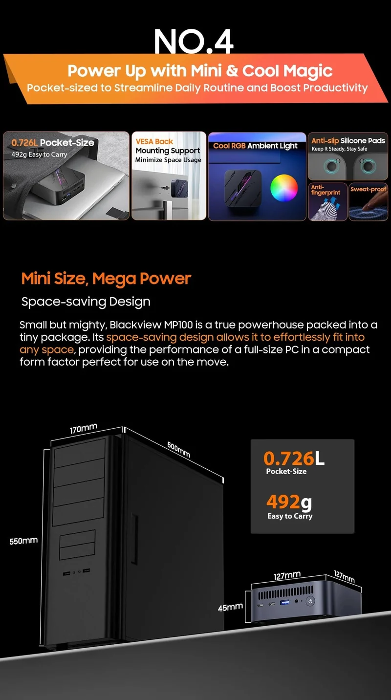 [Weltpremiere] Blackview Mini PC MP100 AMD R7 5700U Mini PC 8-Core 16-Thread 16 GB/32 GB DDR4 512 GB/1 TB SSD Mini-Computer PC