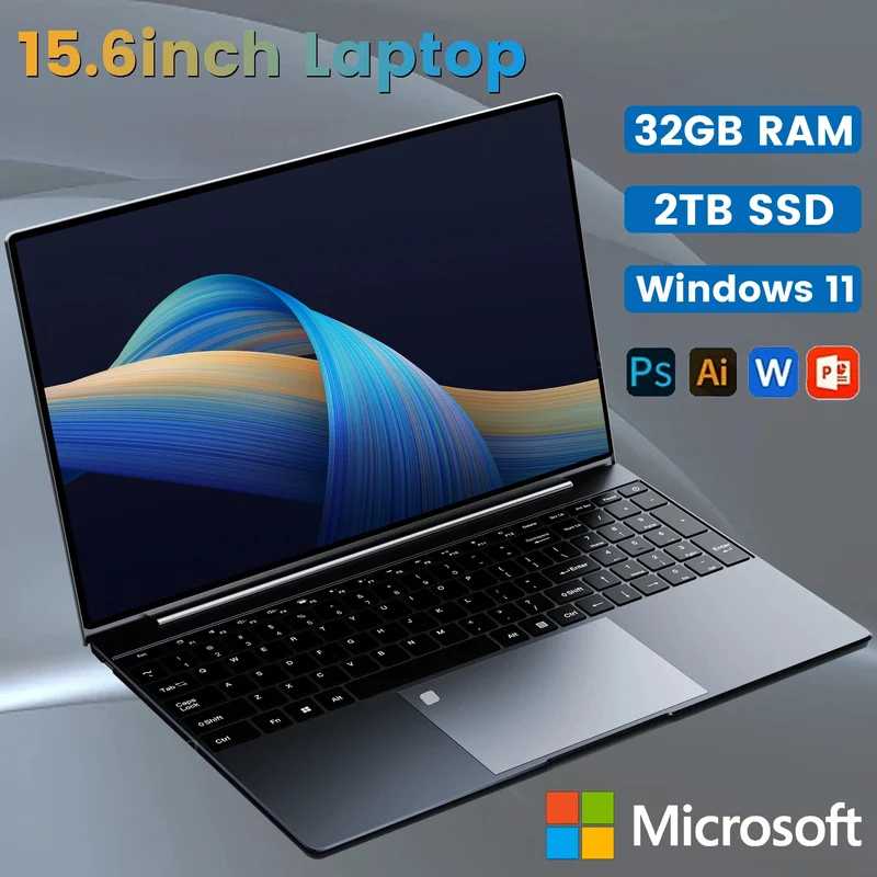 Neuer N5095-Laptop mit 32 GB RAM und 2048 GB SSD, Intel Windows 11 Pro, tragbarer Gaming-PC, Notebook-Computer mit Fingerabdruck-Entsperrung, Tastatur