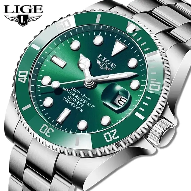 LIGE Top Marke Luxus Mode Taucher Uhr Männer 30ATM Wasserdicht Datum Uhr Sport Uhren Herren Quarz Armbanduhr Relogio Masculino