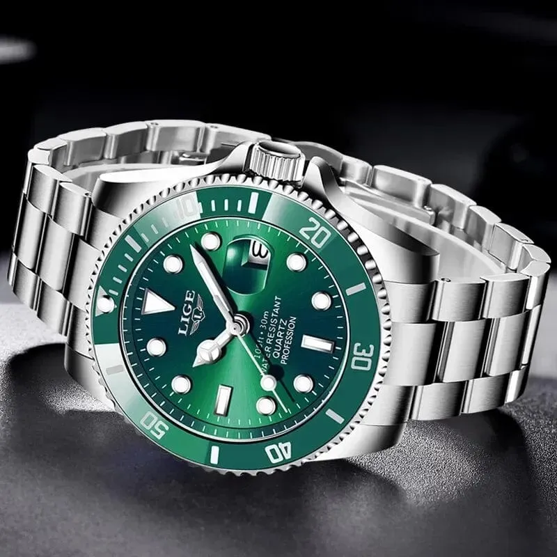 LIGE Top Marke Luxus Mode Taucher Uhr Männer 30ATM Wasserdicht Datum Uhr Sport Uhren Herren Quarz Armbanduhr Relogio Masculino