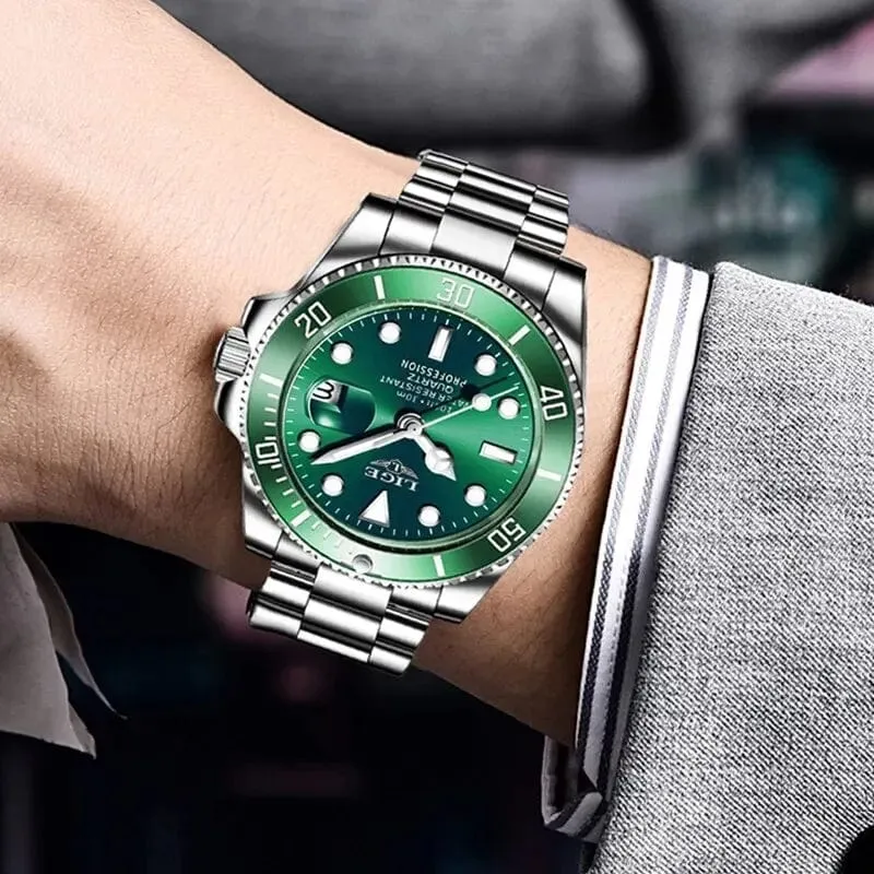 LIGE Top Marke Luxus Mode Taucher Uhr Männer 30ATM Wasserdicht Datum Uhr Sport Uhren Herren Quarz Armbanduhr Relogio Masculino