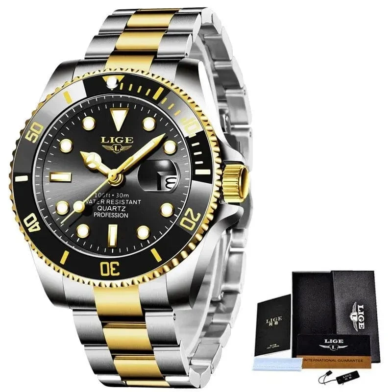 LIGE Top Marke Luxus Mode Taucher Uhr Männer 30ATM Wasserdicht Datum Uhr Sport Uhren Herren Quarz Armbanduhr Relogio Masculino