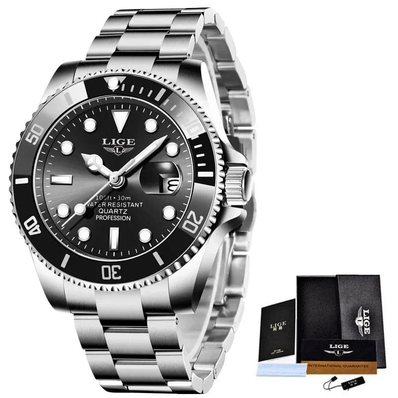 LIGE Top Marke Luxus Mode Taucher Uhr Männer 30ATM Wasserdicht Datum Uhr Sport Uhren Herren Quarz Armbanduhr Relogio Masculino
