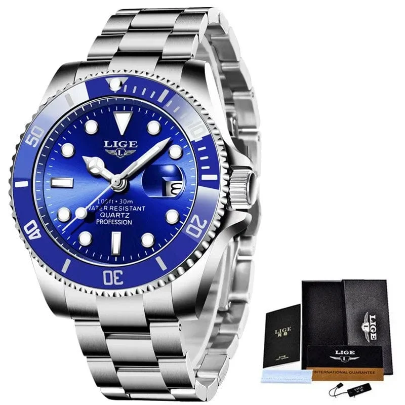 LIGE Top Marke Luxus Mode Taucher Uhr Männer 30ATM Wasserdicht Datum Uhr Sport Uhren Herren Quarz Armbanduhr Relogio Masculino