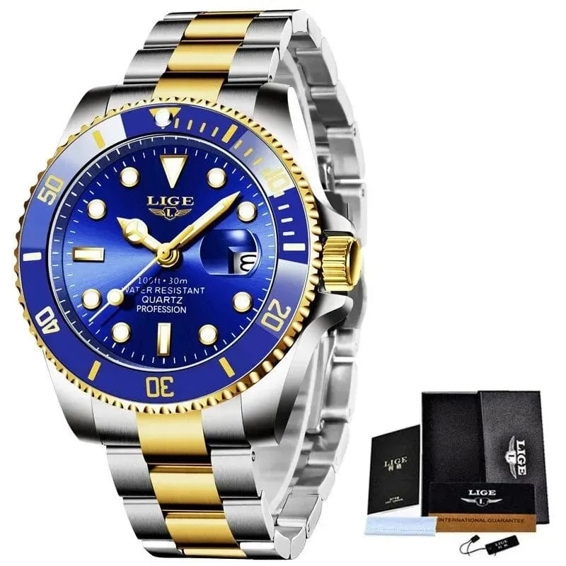 LIGE Top Marke Luxus Mode Taucher Uhr Männer 30ATM Wasserdicht Datum Uhr Sport Uhren Herren Quarz Armbanduhr Relogio Masculino