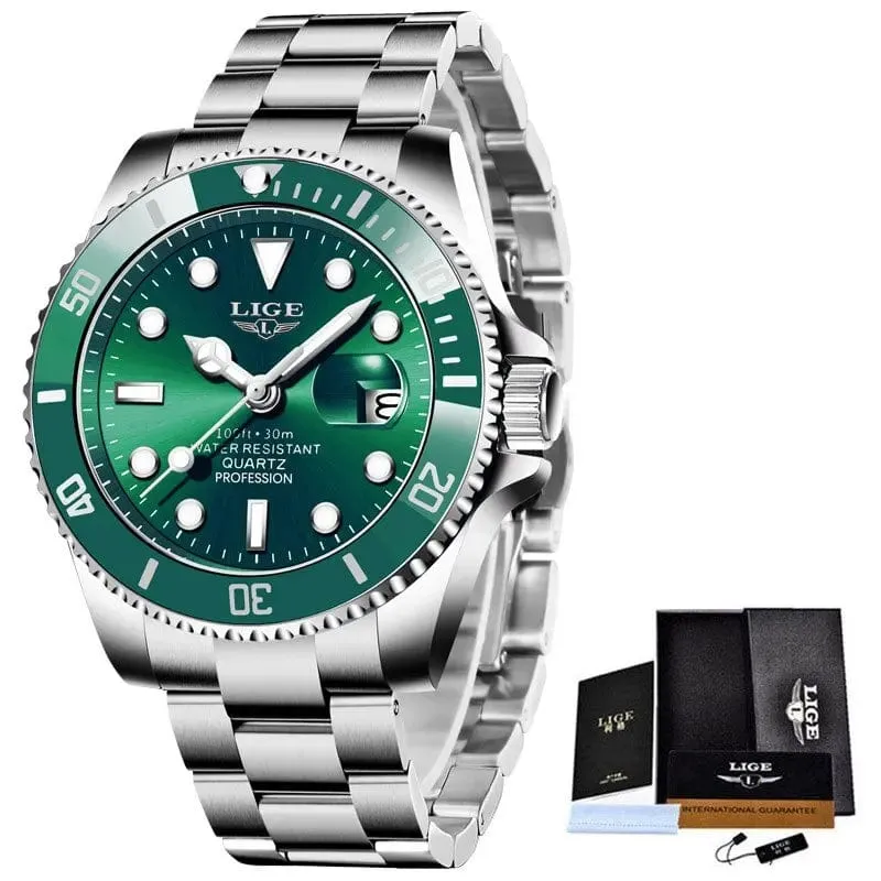 LIGE Top Marke Luxus Mode Taucher Uhr Männer 30ATM Wasserdicht Datum Uhr Sport Uhren Herren Quarz Armbanduhr Relogio Masculino