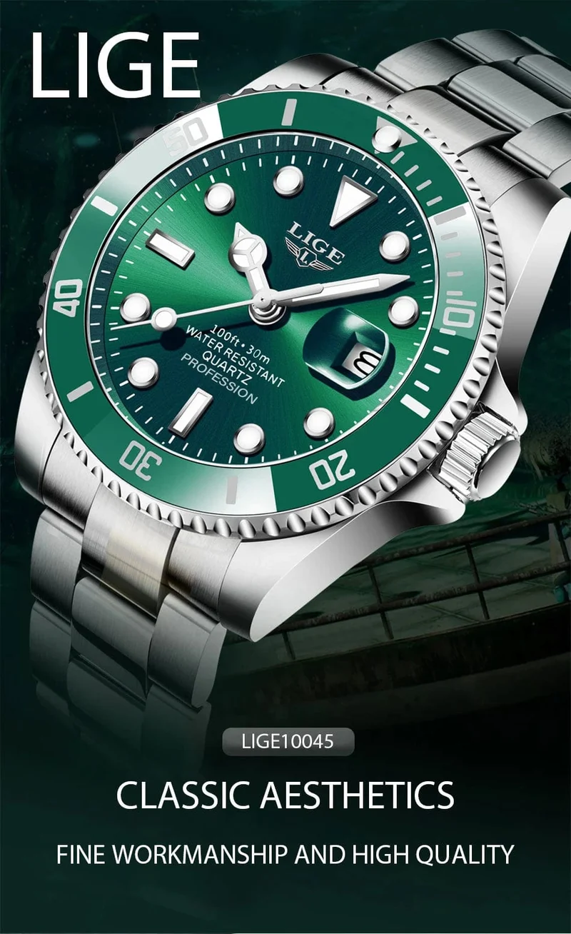 LIGE Top Marke Luxus Mode Taucher Uhr Männer 30ATM Wasserdicht Datum Uhr Sport Uhren Herren Quarz Armbanduhr Relogio Masculino