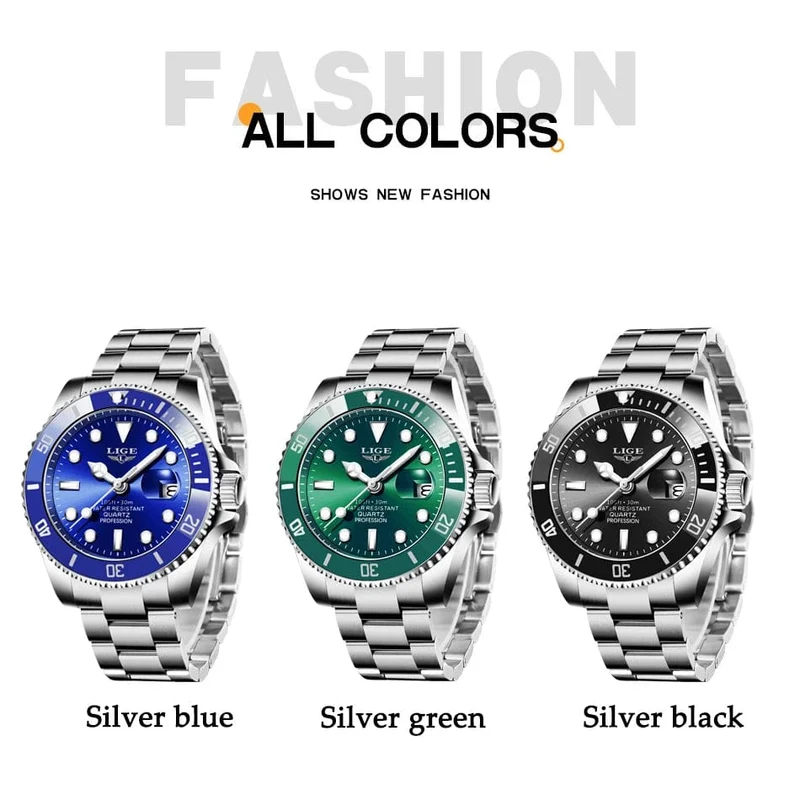 LIGE Top Marke Luxus Mode Taucher Uhr Männer 30ATM Wasserdicht Datum Uhr Sport Uhren Herren Quarz Armbanduhr Relogio Masculino