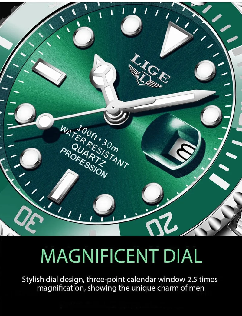 LIGE Top Marke Luxus Mode Taucher Uhr Männer 30ATM Wasserdicht Datum Uhr Sport Uhren Herren Quarz Armbanduhr Relogio Masculino