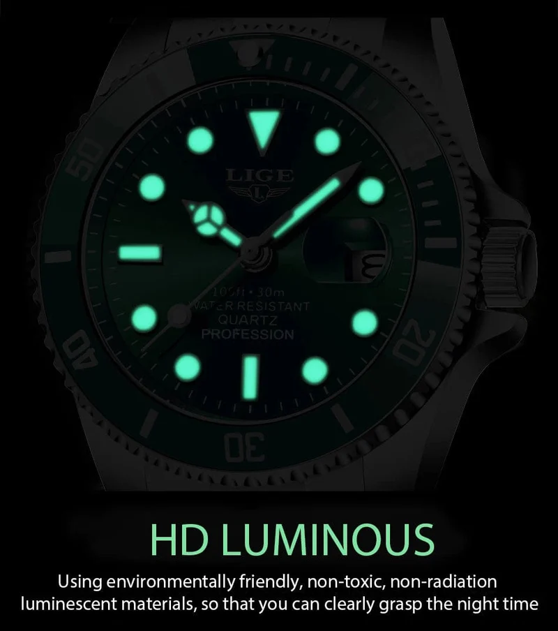 LIGE Top Marke Luxus Mode Taucher Uhr Männer 30ATM Wasserdicht Datum Uhr Sport Uhren Herren Quarz Armbanduhr Relogio Masculino