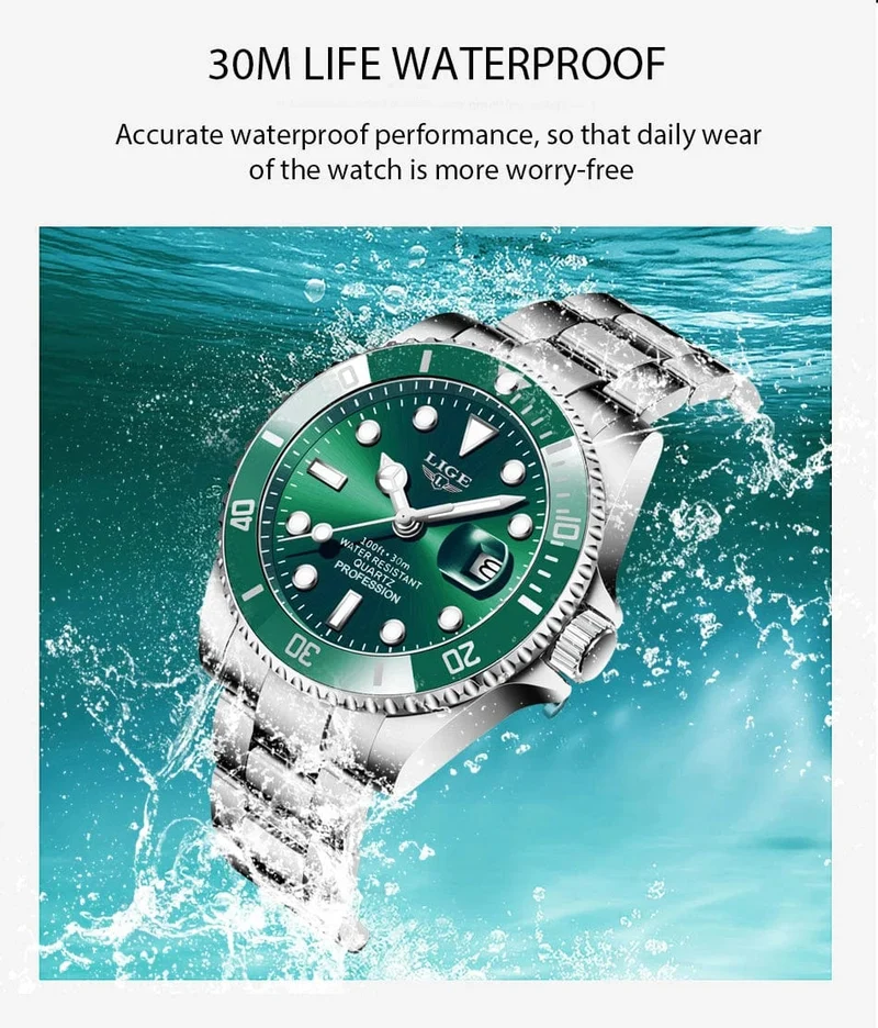 LIGE Top Marke Luxus Mode Taucher Uhr Männer 30ATM Wasserdicht Datum Uhr Sport Uhren Herren Quarz Armbanduhr Relogio Masculino
