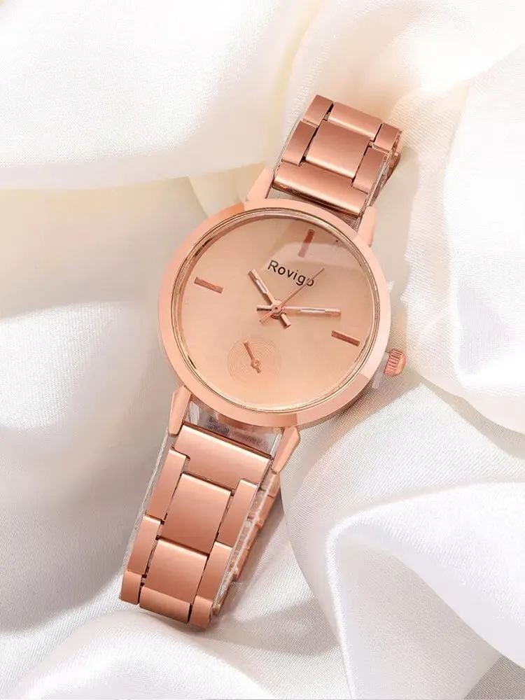 2-teiliges Damen-Set mit schlichtem Roségold-Stahlband und Armband